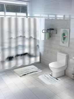 Kuber Industries - Shower Curtain & Bathmat 3 Pcs Set (Misty Mountains)