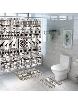 Kuber Industries - Shower Curtain & Bathmat Set of 3 Multicolor