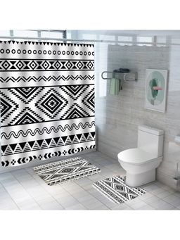 Kuber Industries - Shower Curtain & Bathmat 3 Pcs Set (Black-White Pattern)