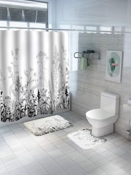 Kuber Industries - Shower Curtain & Bathmat Set of 3 Multicolor