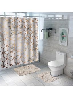 Kuber Industries - Shower Curtain & Bathmat Set of 3 Multicolor