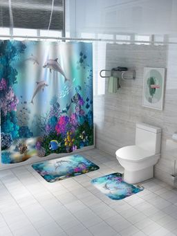 Kuber Industries - Shower Curtain & Bathmat Set of 3 Multicolor