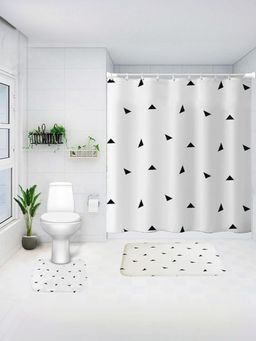 Kuber Industries - Shower Curtain & Bathmat 3 Pcs Set (Geometric-Triangles)