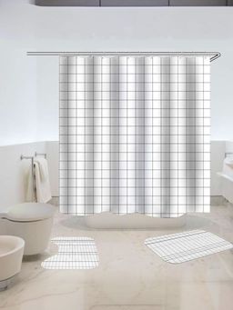 Kuber Industries - Shower Curtain & Bathmat 3 Pcs Set (White Maths Grid)