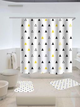 Kuber Industries - Shower Curtain & Bathmat 3 Pcs Set (Geometric-Colored Triangles)