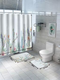 Kuber Industries - Shower Curtain & Bathmat 3 Pcs Set Dotted Flowers