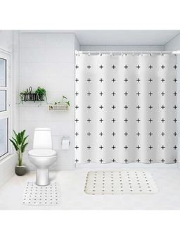 Kuber Industries - Shower Curtain & Bathmat 3 Pcs Set (Black & White Cross)