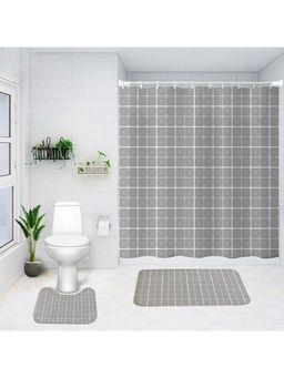 Kuber Industries - Shower Curtain & Bathmat Set of 3 Grey
