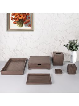 Kuber Industries - Premium Poly Resin Set - Soap Dish, Towel Tray, Cotton Swab Box Non-Fragile Brown