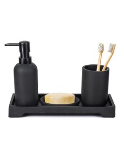 Kuber Industries - Premium 4-PieceSet | Soap Dish | Liquid Soap Dispenser (200ml) |Black