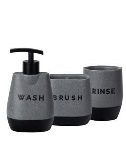 Kuber Industries - Premium 3 Pcs Polyresin Bathroom Set Soap Dispenser (250ml) Toothbrush Holder Black