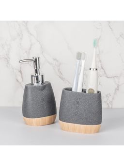 Kuber Industries - Premium 2-PieceSet Tooth Brush Holder Liquid Soap Dispenser (250ml) |Grey-Natural