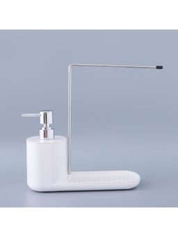 Kuber Industries - 3-in-1 Press Soap Dish for Bathroom & Kitchen Sink 550ml |White