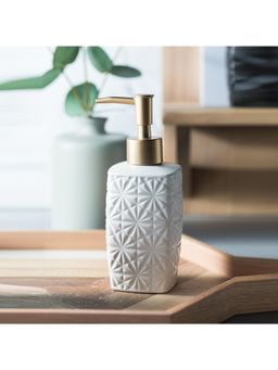 Kuber Industries - Liquid Soap Dispenser Stoneware Handwash Bottle for Kitchen 310ml (White)