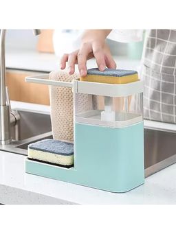 Kuber Industries - 3-in-1 Soap Dispenser (800ml) with Sponge Holder & Towel Rack | Non-Fragile | Blue