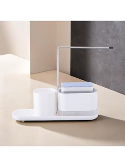 Kuber Industries - 3 in 1 Press Soap Dish for Bathroom & Kitchen Sink 550ml | White