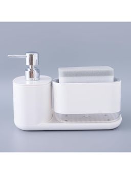 Kuber Industries - 3 in 1 Bathroom Soap Dispenser 500ml & 300ml | Plastic Soap Dish Holder Drain Tray