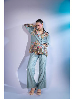 Gazab By Miku Kumar - Blue Le Cactus Paris Co-Ord (Set of 2)