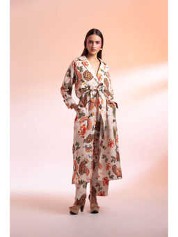 Gazab By Miku Kumar - White Parc Floral De Paris Co-Ord (Set of 3)