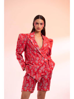 Gazab By Miku Kumar - Red Rue Romance Paris Blazer with Shorts (Set of 2)