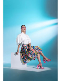 Gazab By Miku Kumar - White Jardin Joy Skirt with Shirt (Set of 2)