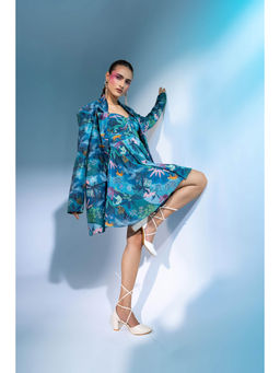 Gazab By Miku Kumar - Teal La Villette Paris Mini Dress with Blazer (Set of 2)