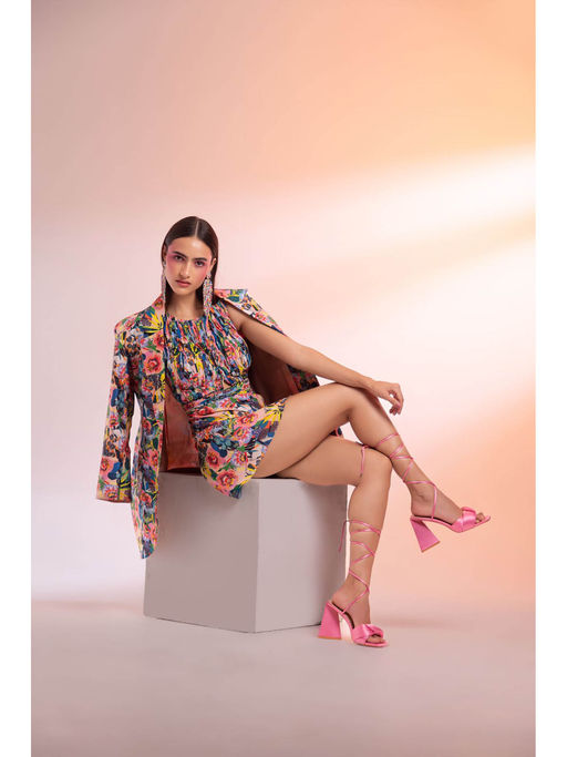 Buy Gazab By Miku Kumar Multi-Colour Paris Mini Dress with Blazer