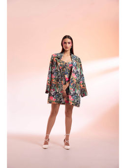 Gazab By Miku Kumar - Multi-Colour Parc Floral Paris Mini Dress with Jacket (Set of 2)