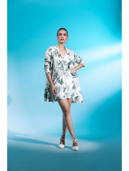 Gazab By Miku Kumar - White Seine Serenade Paris Mini Dress with Blazer (Set of 2)