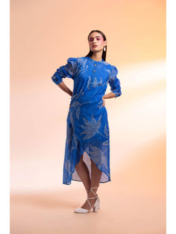 Gazab By Miku Kumar - Blue Patron Saint Midi Dress with Inner (Set of 2)