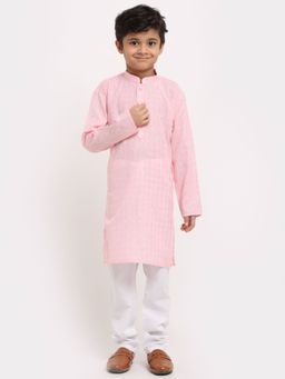 Kraft India - Boys Pink Woven Design Cotton Kurta with Pyjamas (Set of 2)