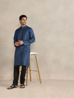 Fabindia - Navy Viscose Silk Pintucks Long Kurta