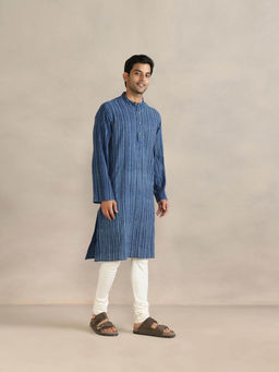 Fabindia - Blue Cotton Dabu Printed Long Kurta