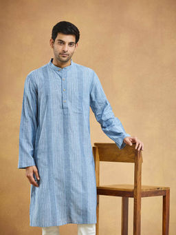 Fabindia - Blue Cotton Dobby Long Kurta