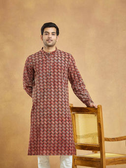 Fabindia - Multi-Color Cotton Ajrakh Printed Long Kurta