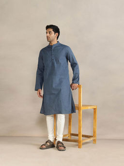 Fabindia - Blue Cotton Striped Long Kurta