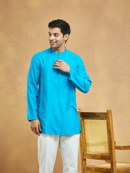Fabindia - Blue Viscose Silk Short Kurta