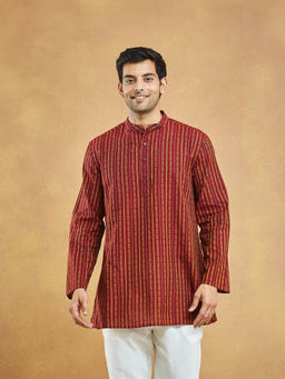 Fabindia - Maroon Cotton Dobby Short Kurta