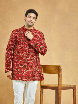 Fabindia - Rust Cotton Bagru Printed Short Kurta