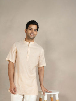 Fabindia - Beige Viscose Blend Dobby Short Kurta