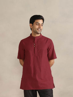 Fabindia - Maroon Cotton Dobby Short Kurta
