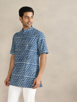 Fabindia - Blue Cotton Dabu Printed Short Kurta