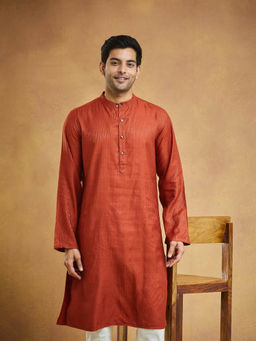 Fabindia - Orange Viscose Dobby Slim Fit Long Kurta