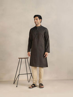 Fabindia - Black Cotton Blend Striped Slim Fit Long Kurta