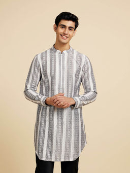 Diwas by Manyavar - White Linear Printed Kurta for Men