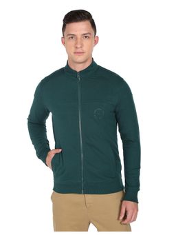 Arrow Sports - Men Dark Green High Neck Zip Up Solid Sweatshirt