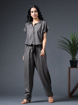 Vasstram - Front Tie Belt Jumpsuit Grey