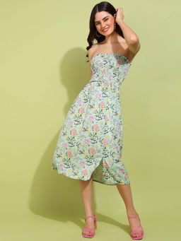 Dodo & Moa - Women Green Floral Print Midi Dress