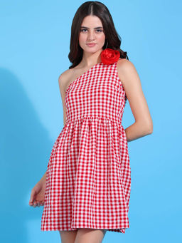 Dodo & Moa - Women Red Checks Mini Dress