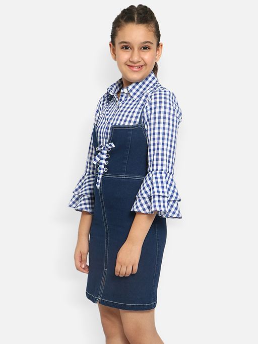 Girls Blue Gingham Pinafore Dress Buy Natilene Girls Blue Checked